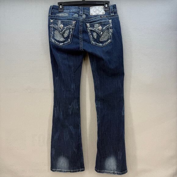 Miss Me Denim - Miss Me Jeans Women's 29 (8) Dark Blue Signature Boot Embellished Western EUC